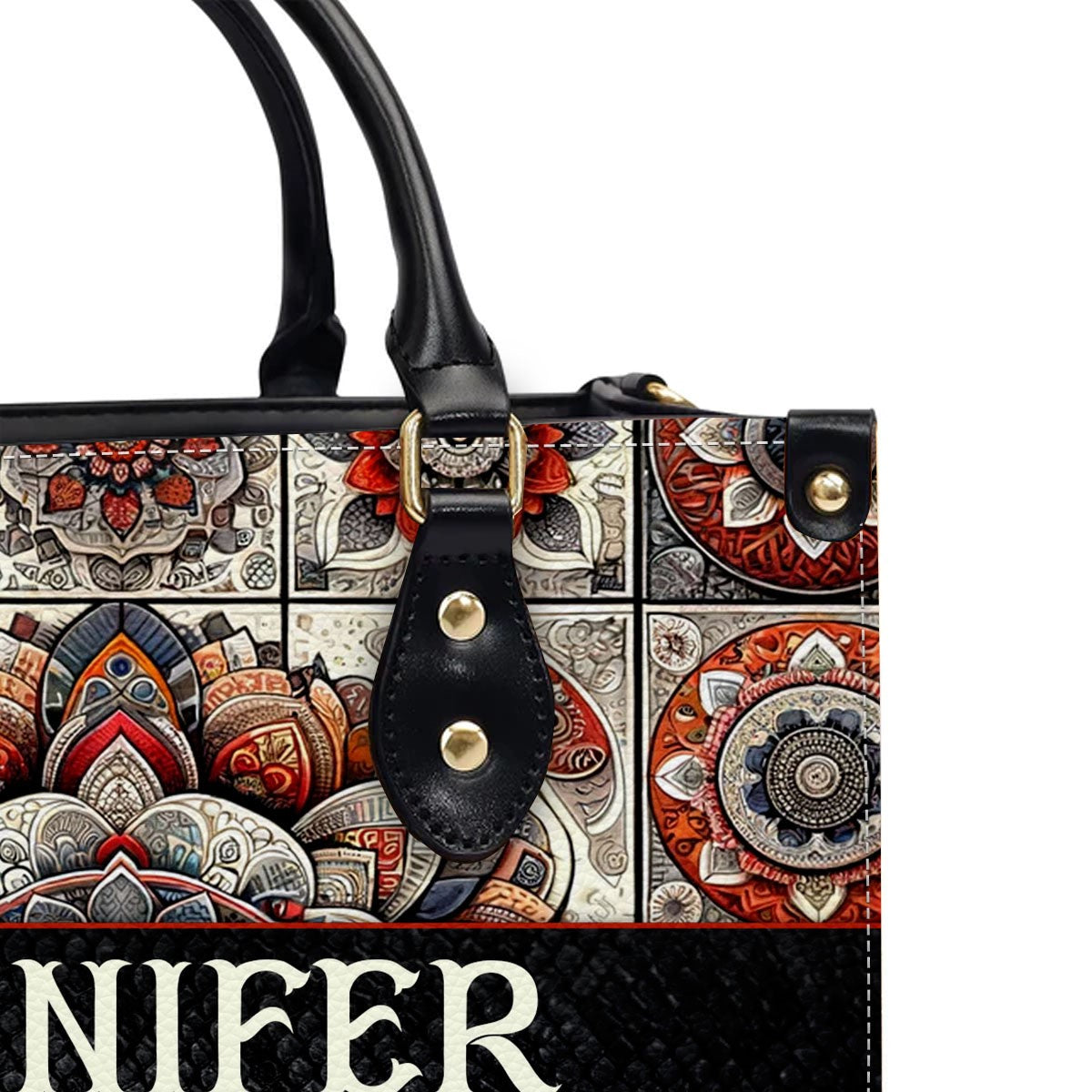 Personalized Mandala Leather Tote Bag