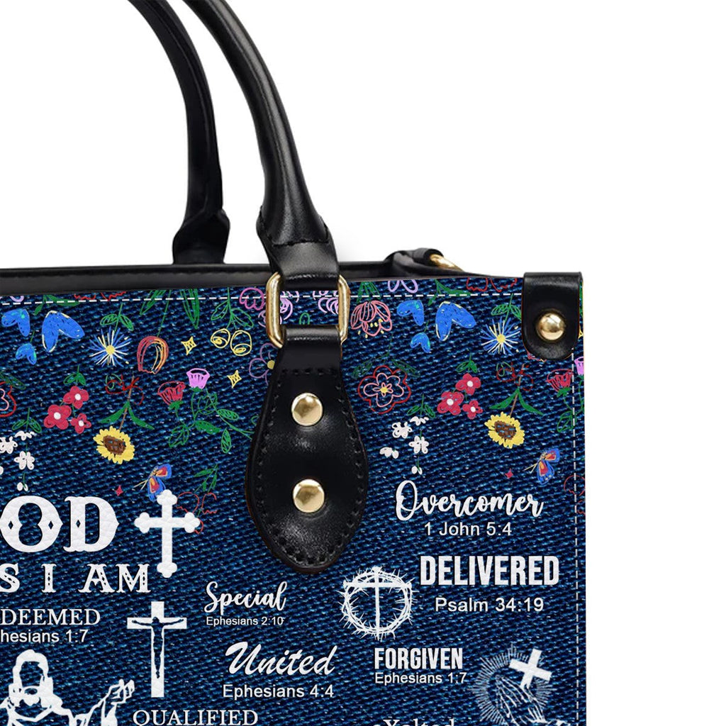 God Says I Am Personalized Leather Handbag