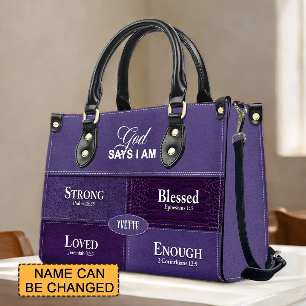 Personalized God Says I Am Leather Handbag