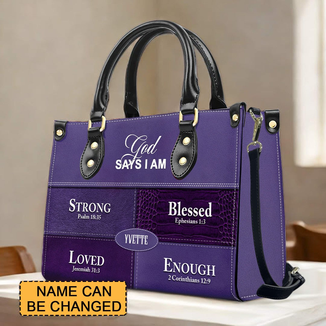 Personalized God Says I Am Leather Handbag