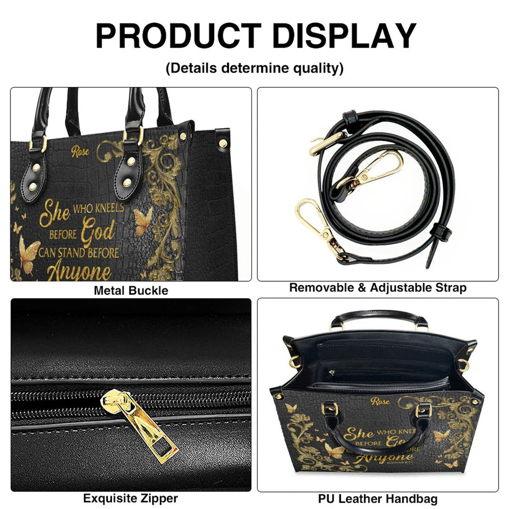 Personalized She Who Kneels Leather Handbag