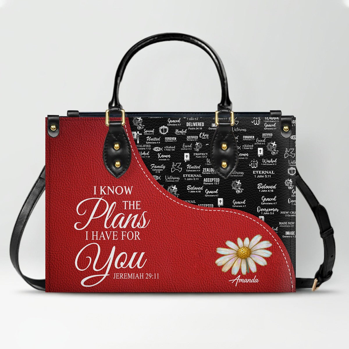 Personalized Red Bible Verse Leather Handbag