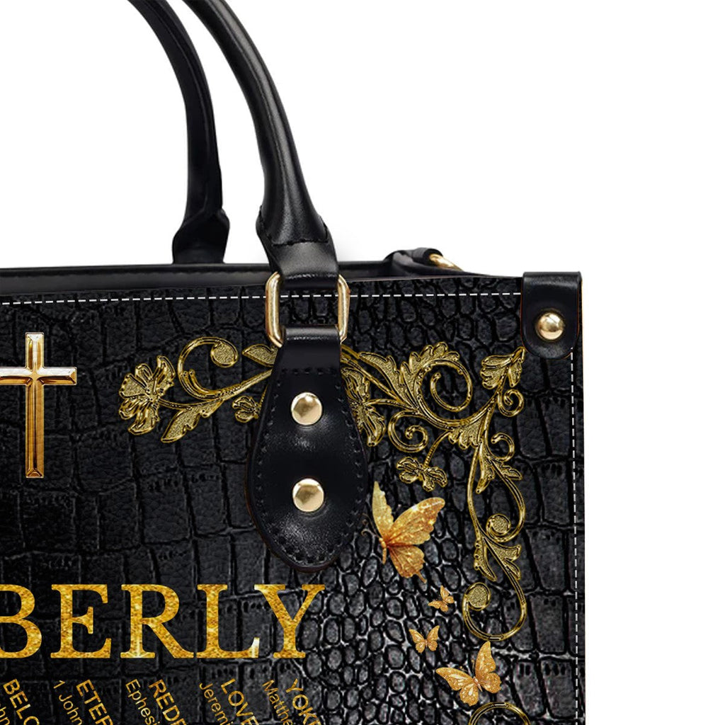 Custom Bible Verse & Name Leather Tote Bag