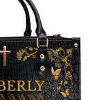 Custom Bible Verse & Name Leather Tote Bag