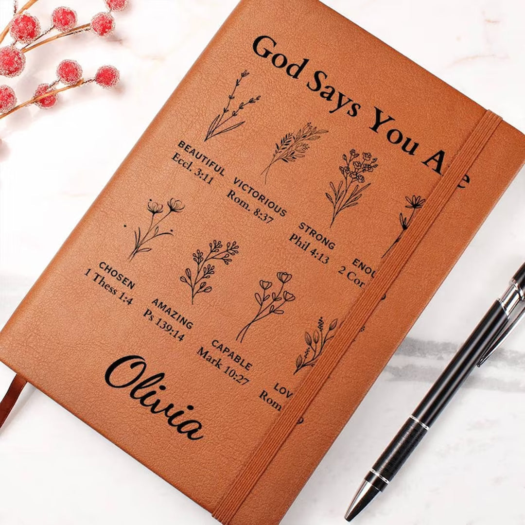 Personalized "God Says You Are" Leather Prayer Journal