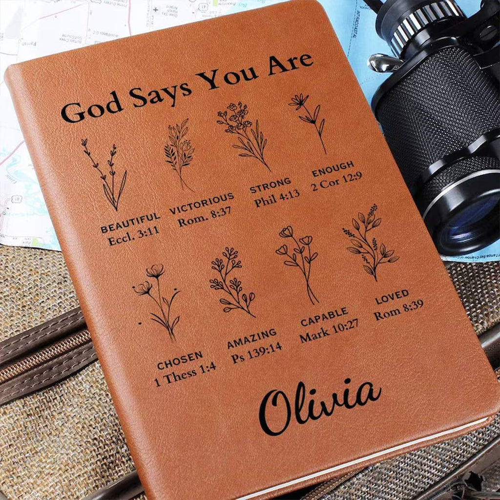 Personalized "God Says You Are" Leather Prayer Journal