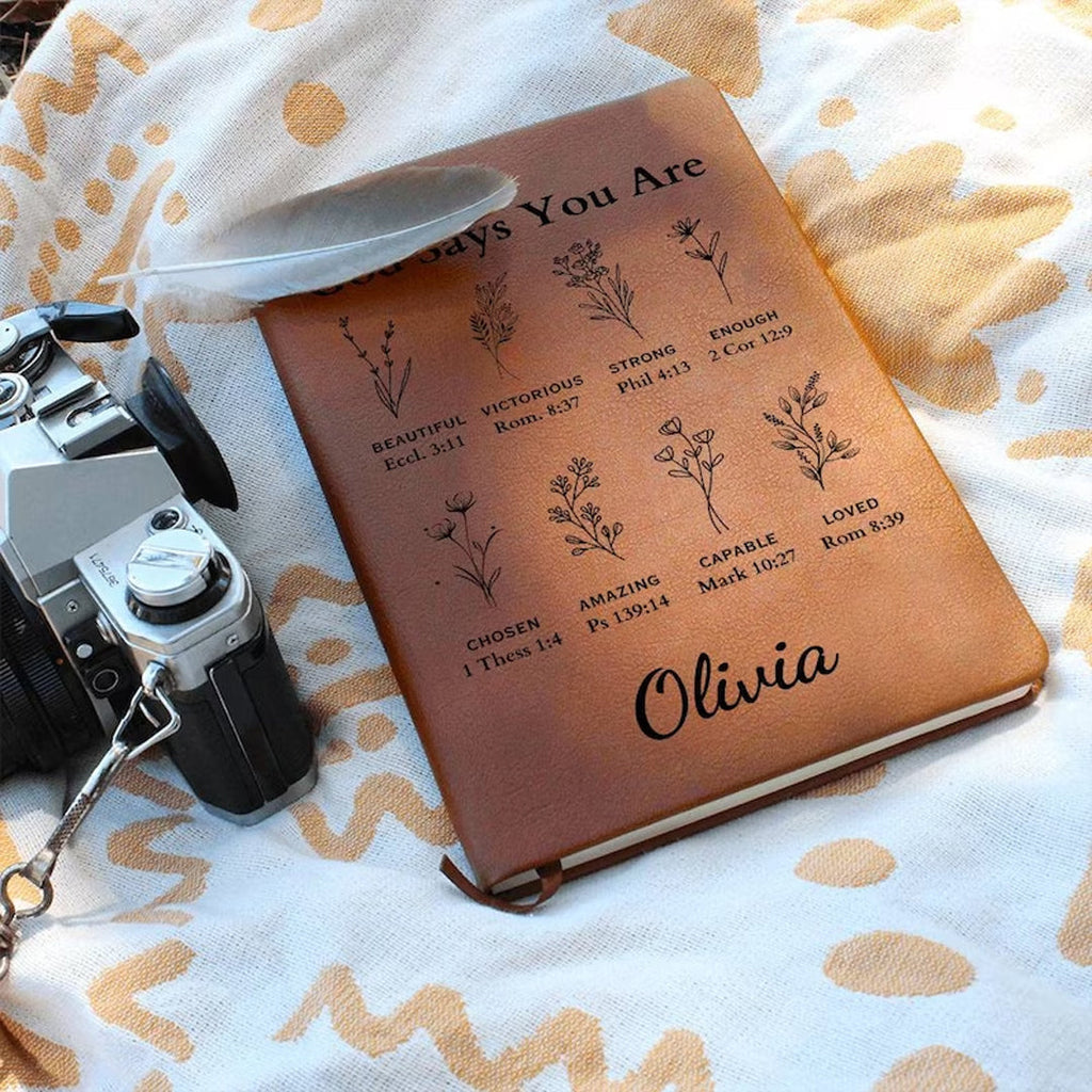 Personalized "God Says You Are" Leather Prayer Journal