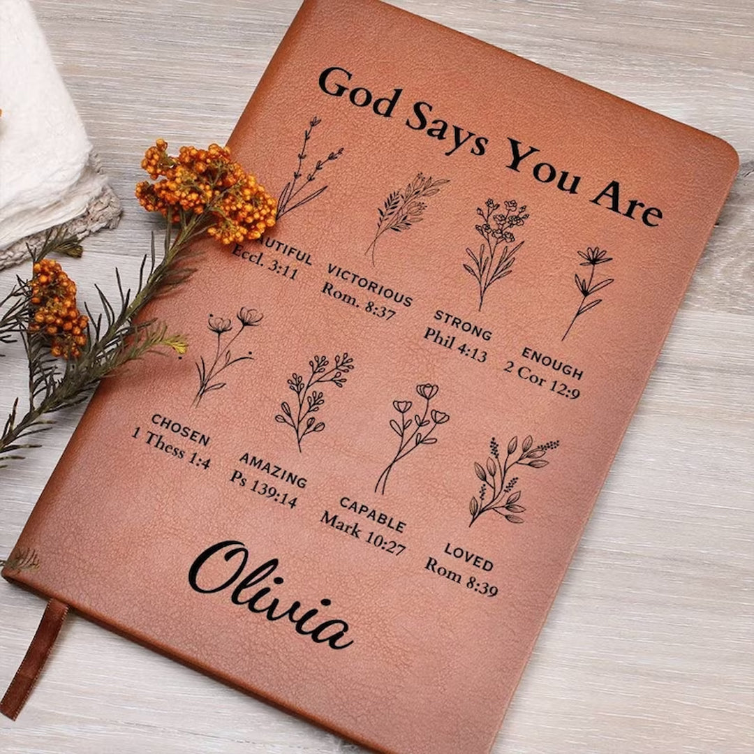 Personalized "God Says You Are" Leather Prayer Journal