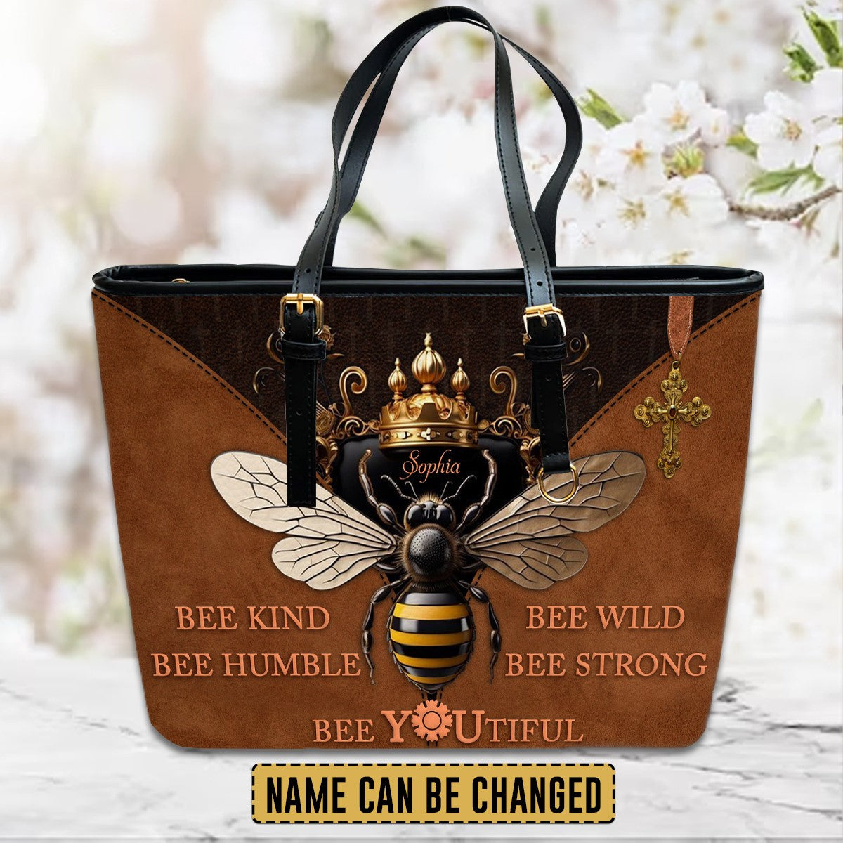 Personalized Bee Kind Leather Handbag