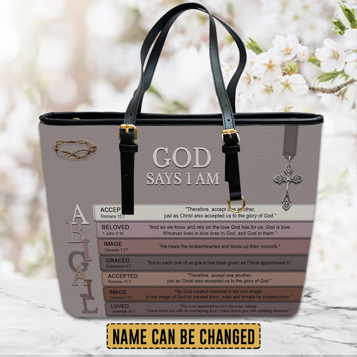Personalized Christian Floral Leather Handbag