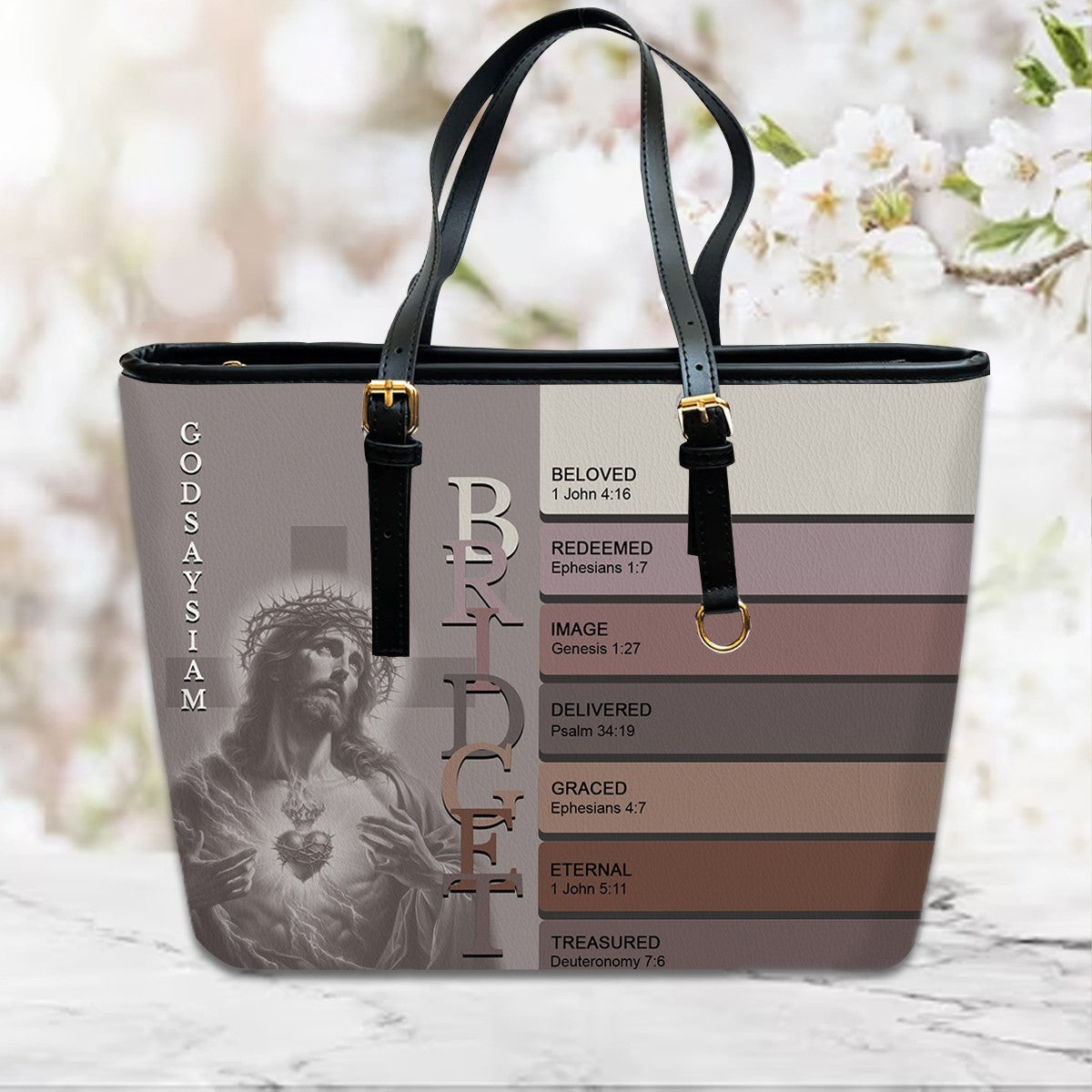 Personalized Sacred Name Meaning Leather Tote Bag