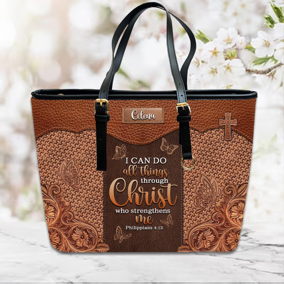 Personalized Faith & Strength Leather Handbag