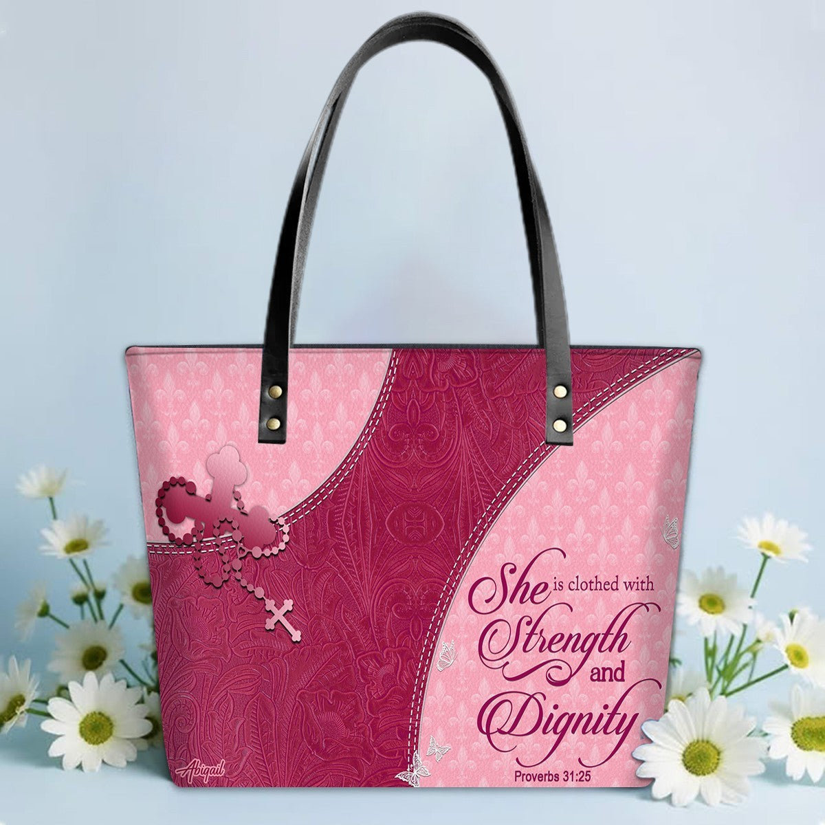 Personalized Bible Verse Leather Tote Bag