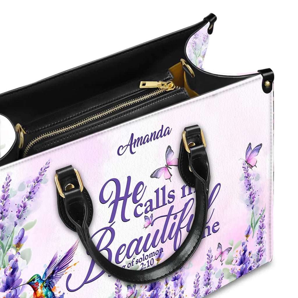Personalized Lavender Scripture Leather Handbag