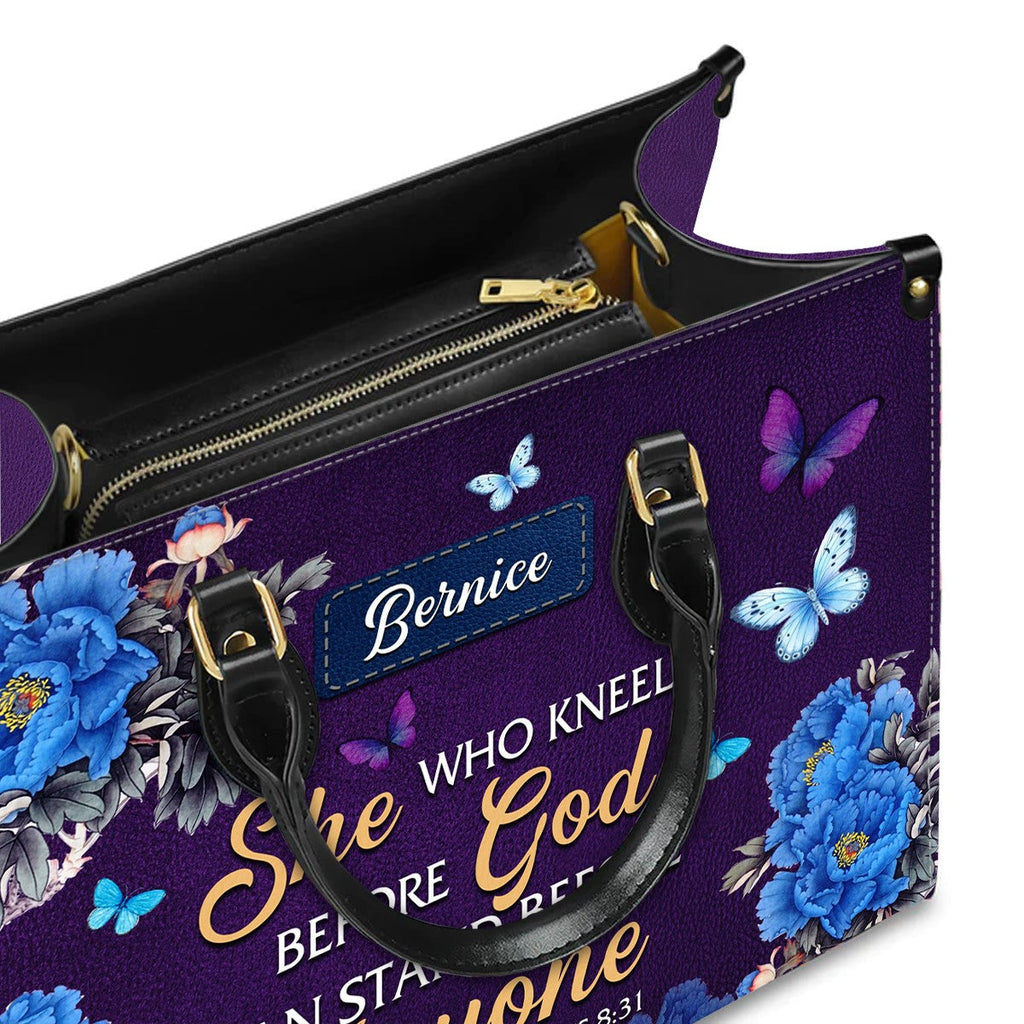 She Who Kneels Before God Leather Tote Bag