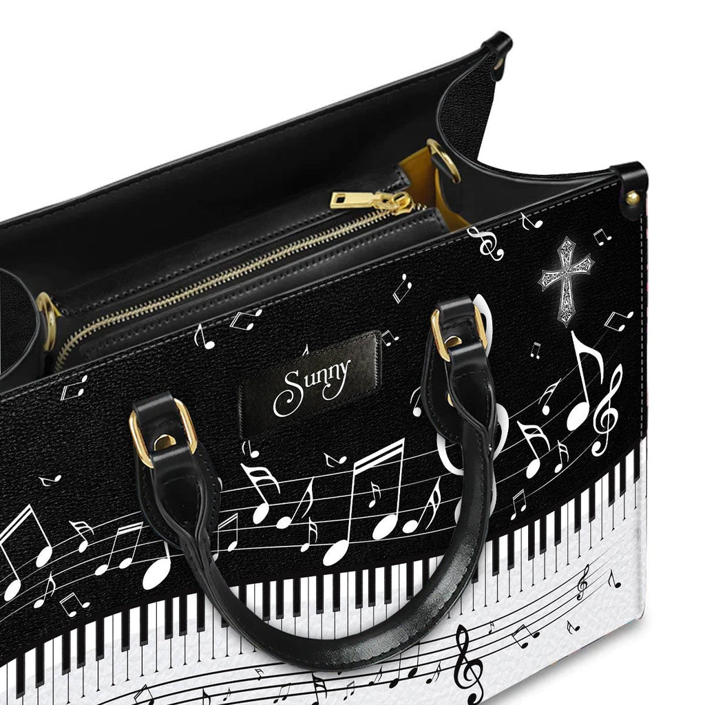 She Stands Strong Romans 8:31 Leather Handbag