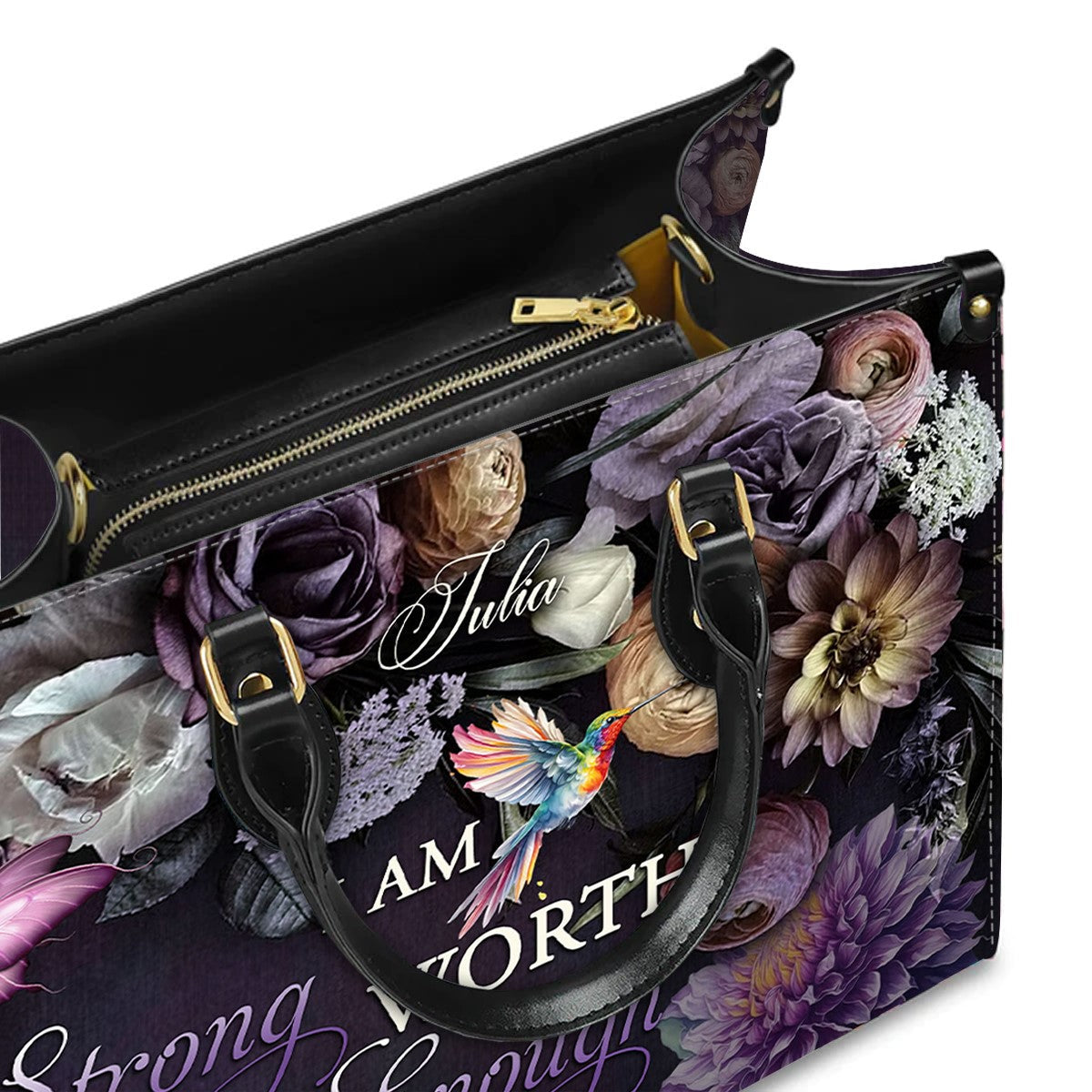 Personalized Floral Leather Tote Bag