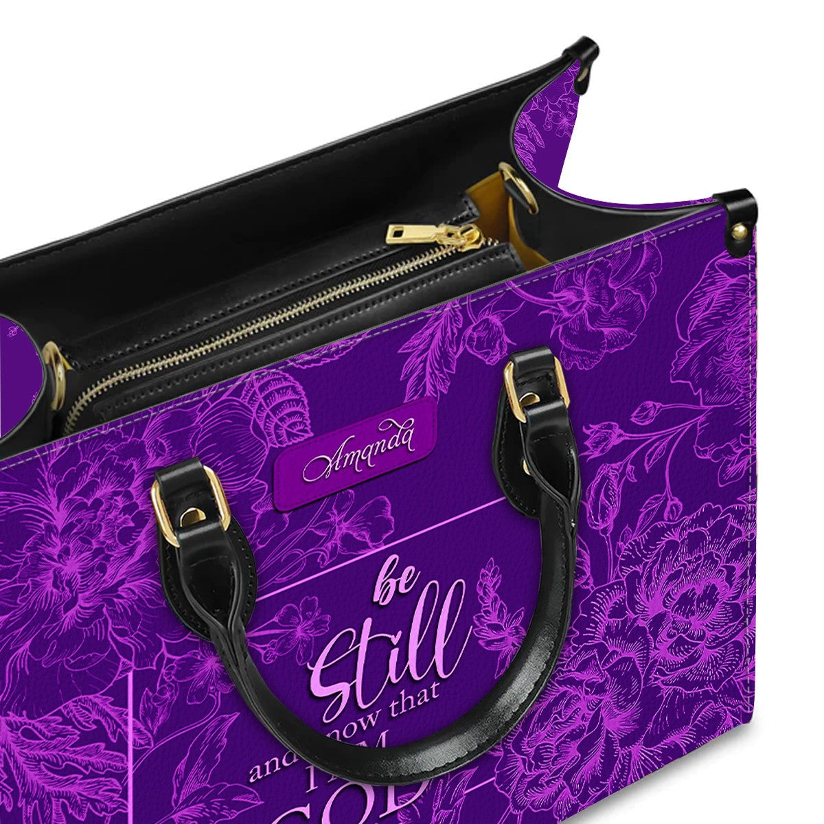 Personalized Floral Christian Leather Handbag