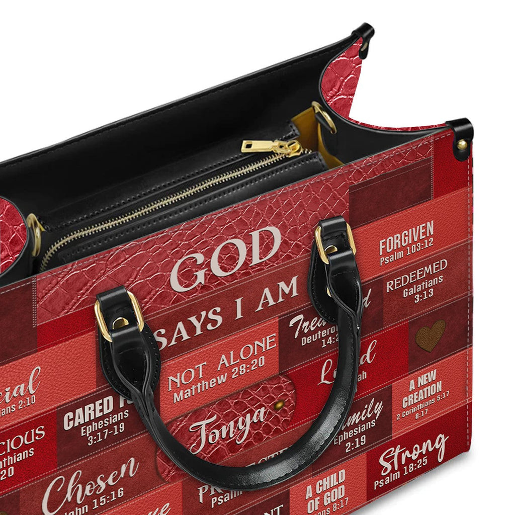 Personalized God Says I Am Leather Handbag