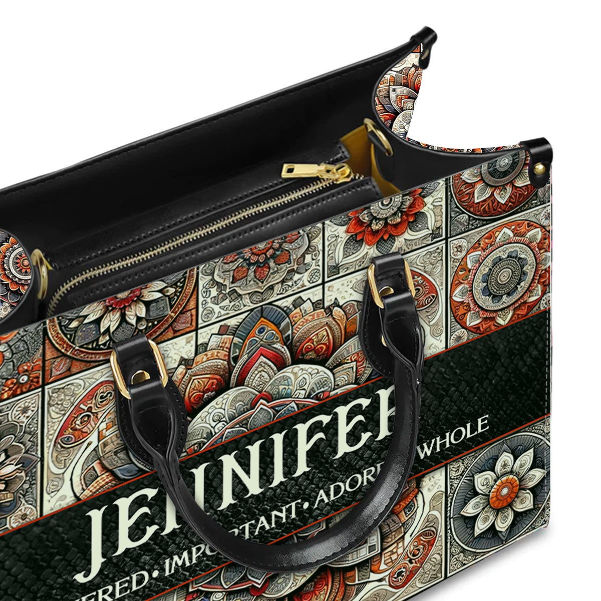 Personalized Mandala Leather Tote Bag