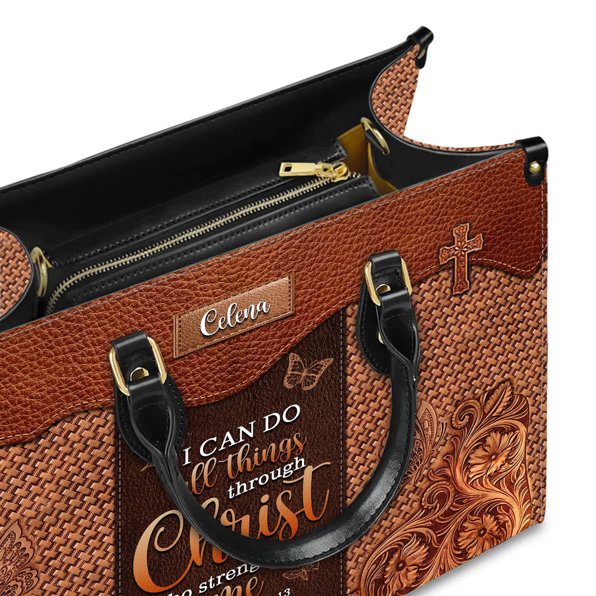 Personalized Faith & Strength Leather Handbag