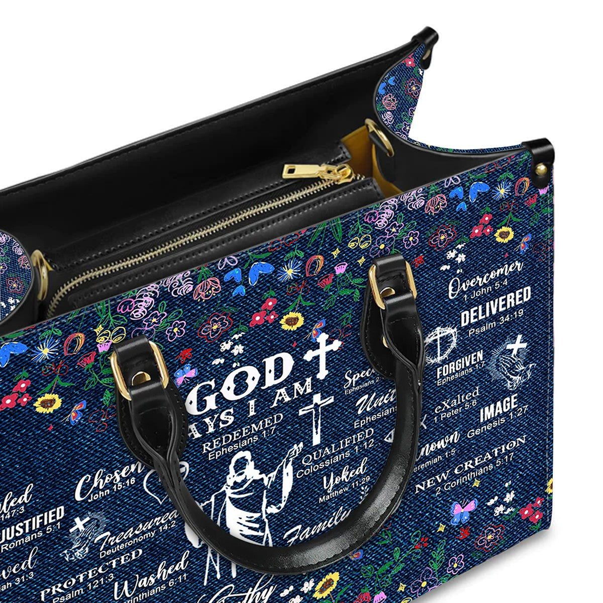 God Says I Am Personalized Leather Handbag