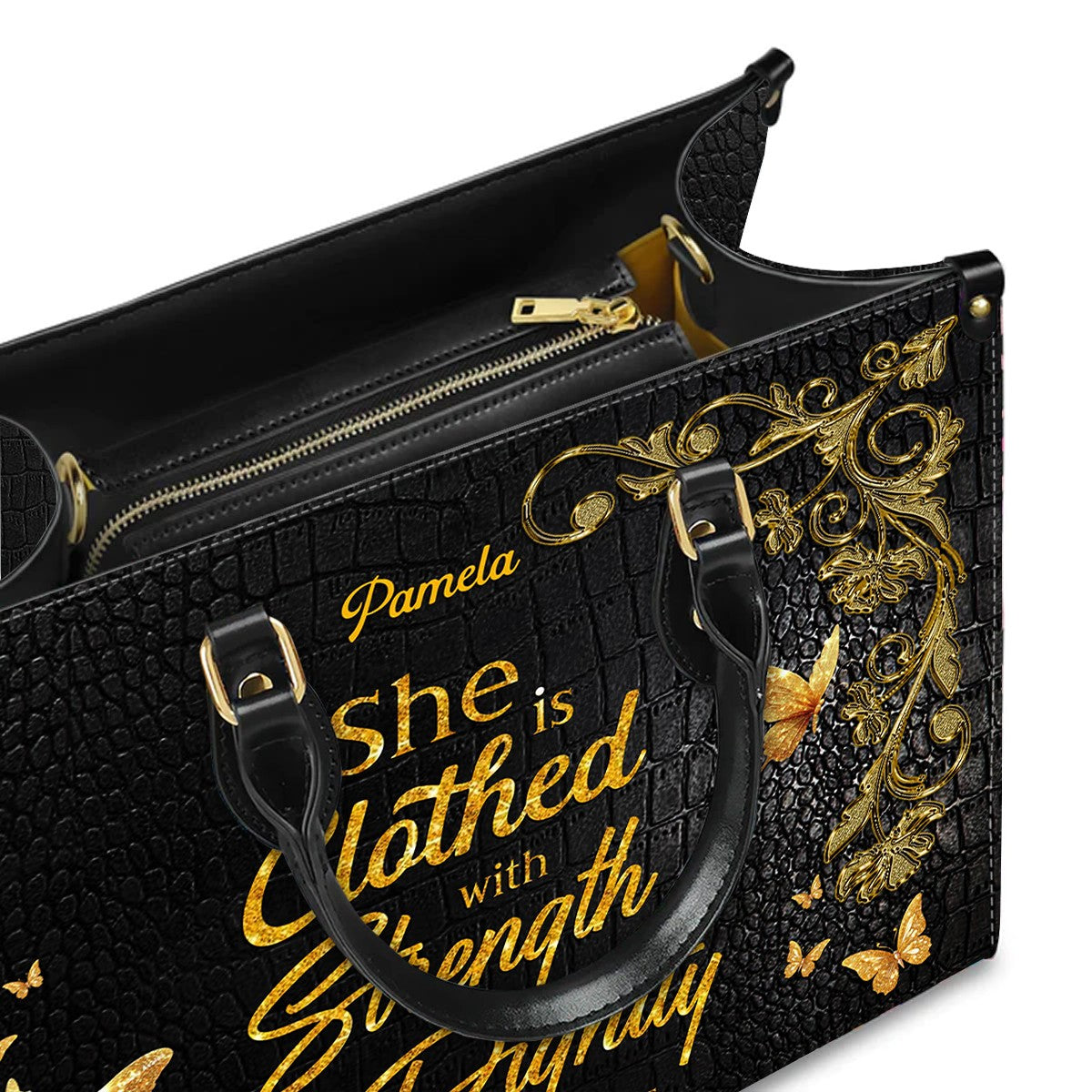 Personalized Proverbs 31:25 Leather Handbag