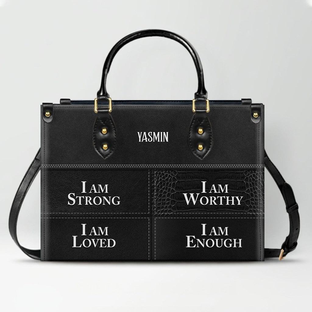 God Says I Am Personalized Leather Tote Bag