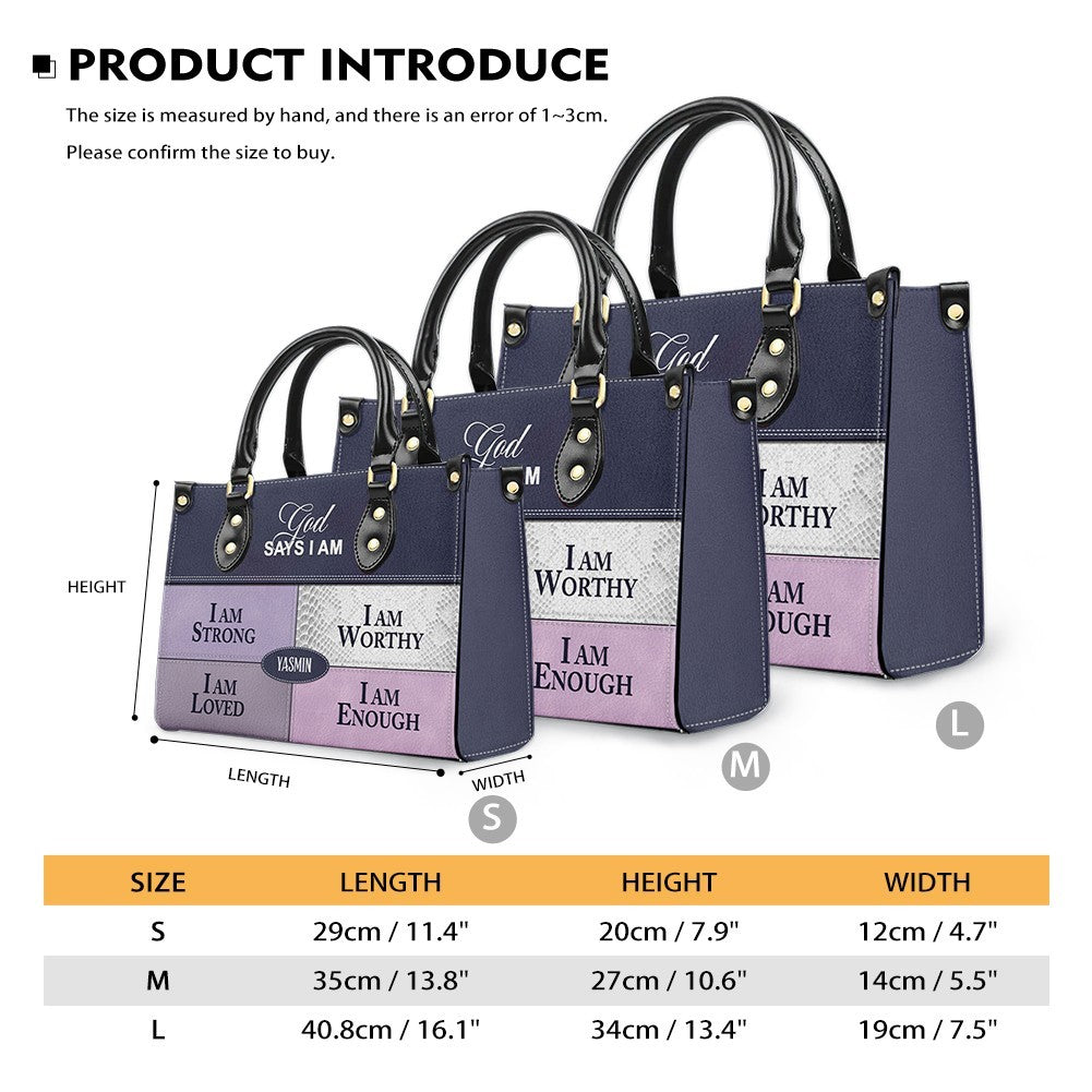 God Says I Am Personalized Leather Tote Bag