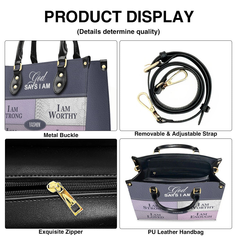 God Says I Am Personalized Leather Tote Bag