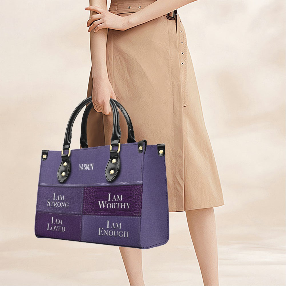 Personalized I Am Enough Leather Tote Bag
