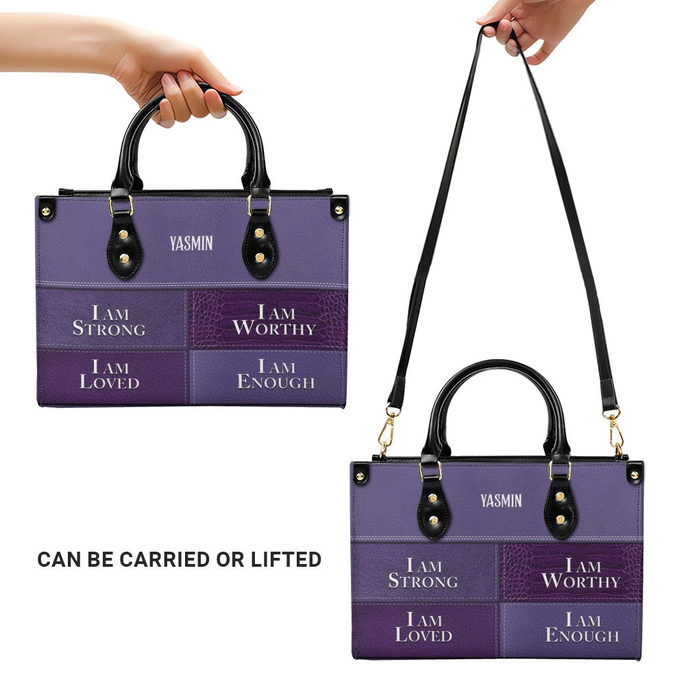 Personalized I Am Enough Leather Tote Bag