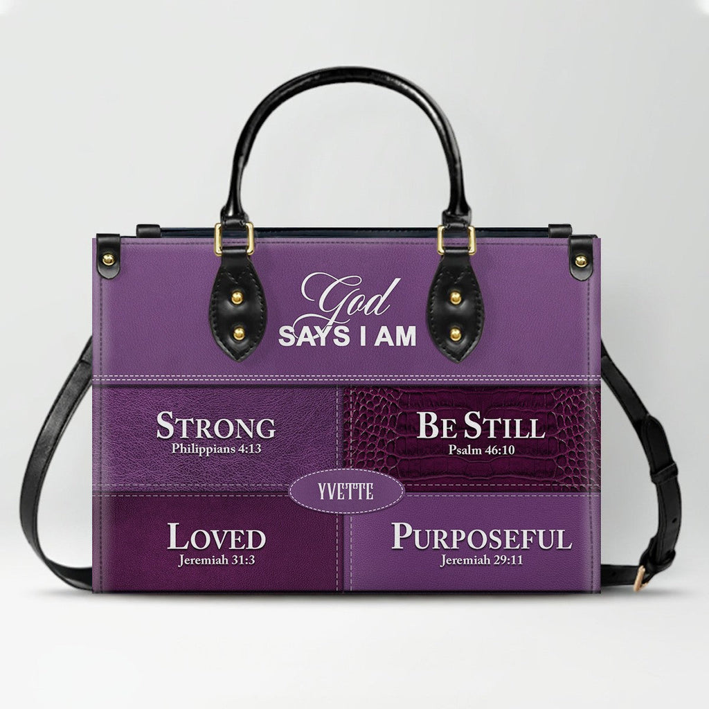 Personalized God Says I Am Leather Handbag