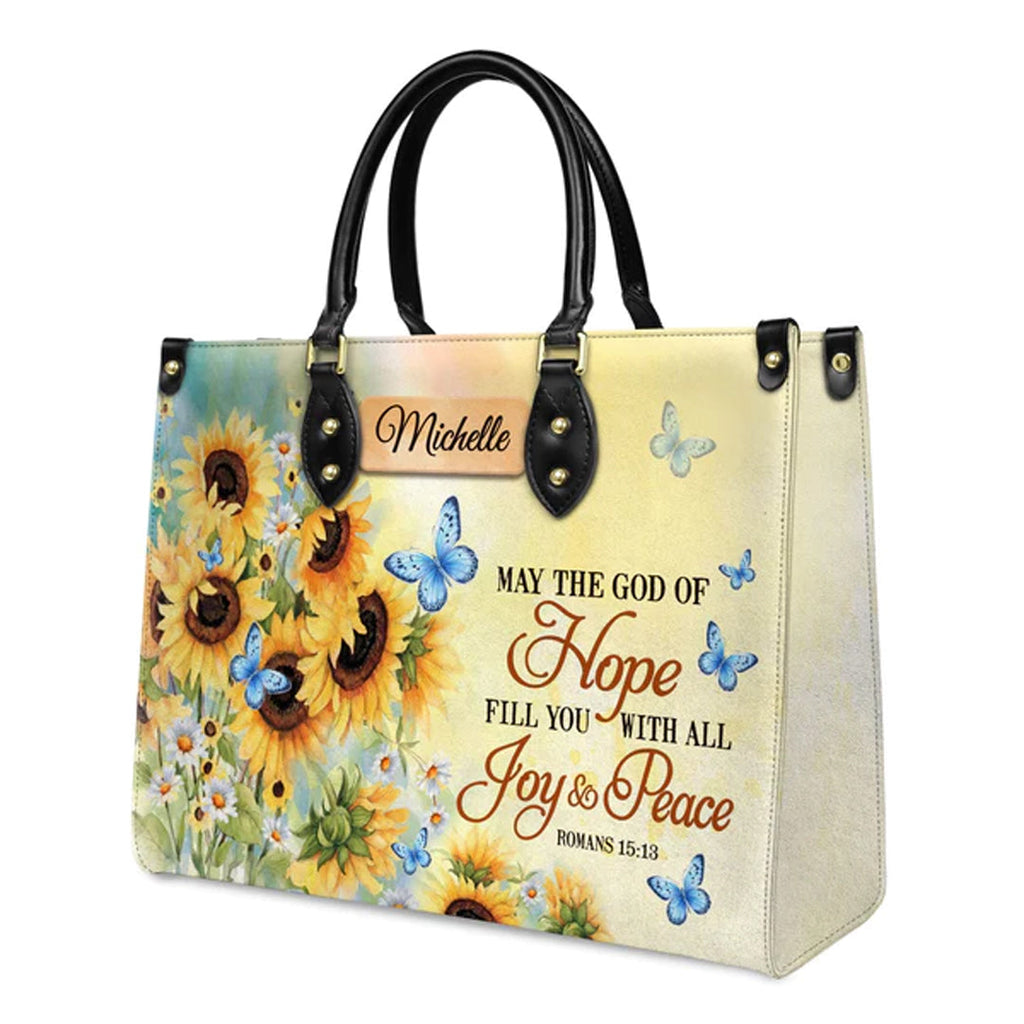 Romans 15:13 Butterfly Sunflower Leather Handbag