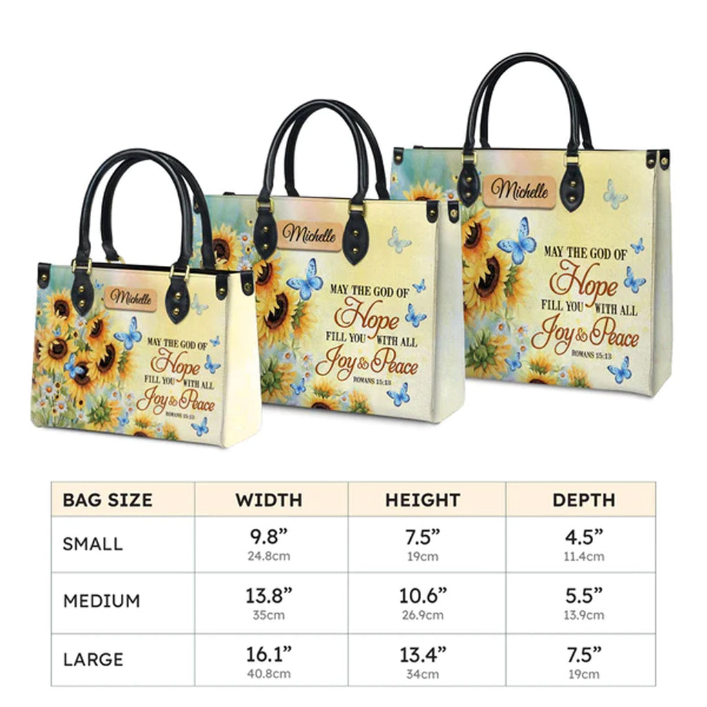Romans 15:13 Butterfly Sunflower Leather Handbag