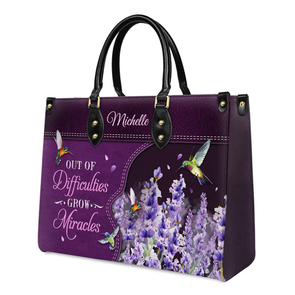 Hummingbird Miracle 1 Peter 5:10 Leather Handbag
