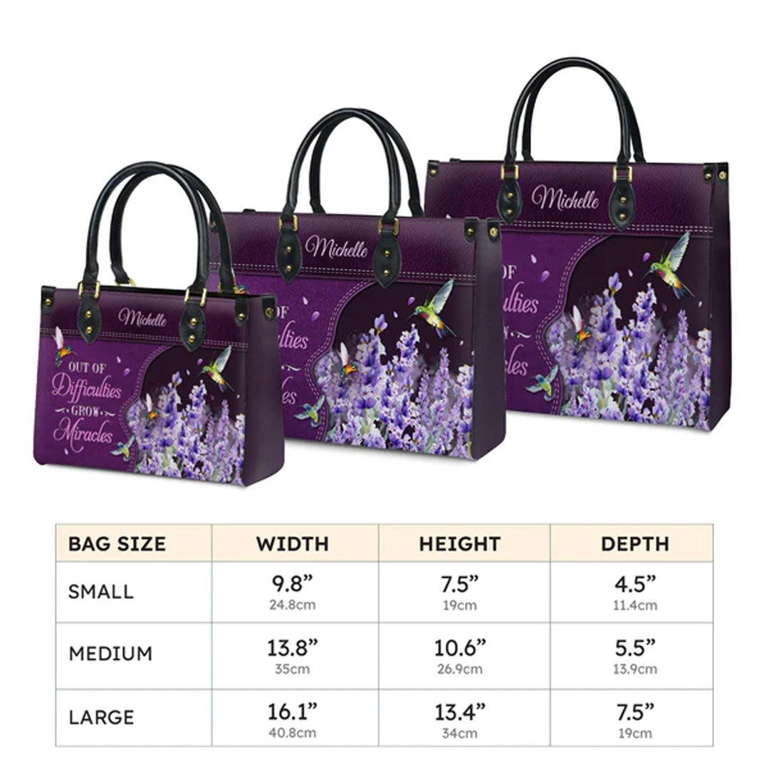 Hummingbird Miracle 1 Peter 5:10 Leather Handbag