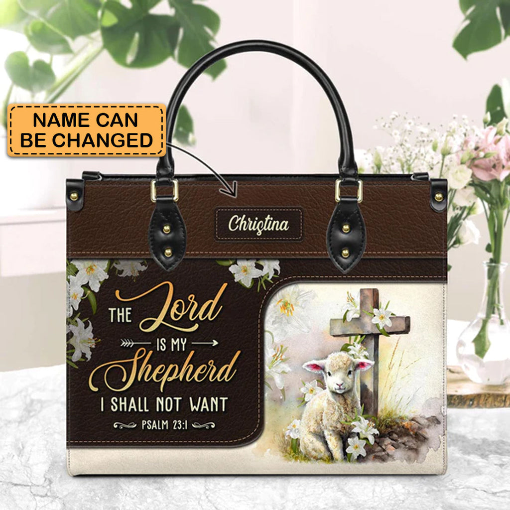 Psalm 23 The Lord Is My Shepherd Leather Tote Bag