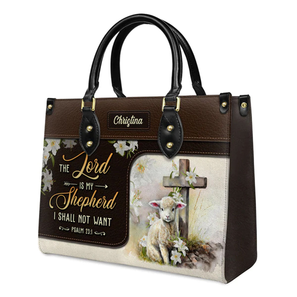 Psalm 23 The Lord Is My Shepherd Leather Tote Bag