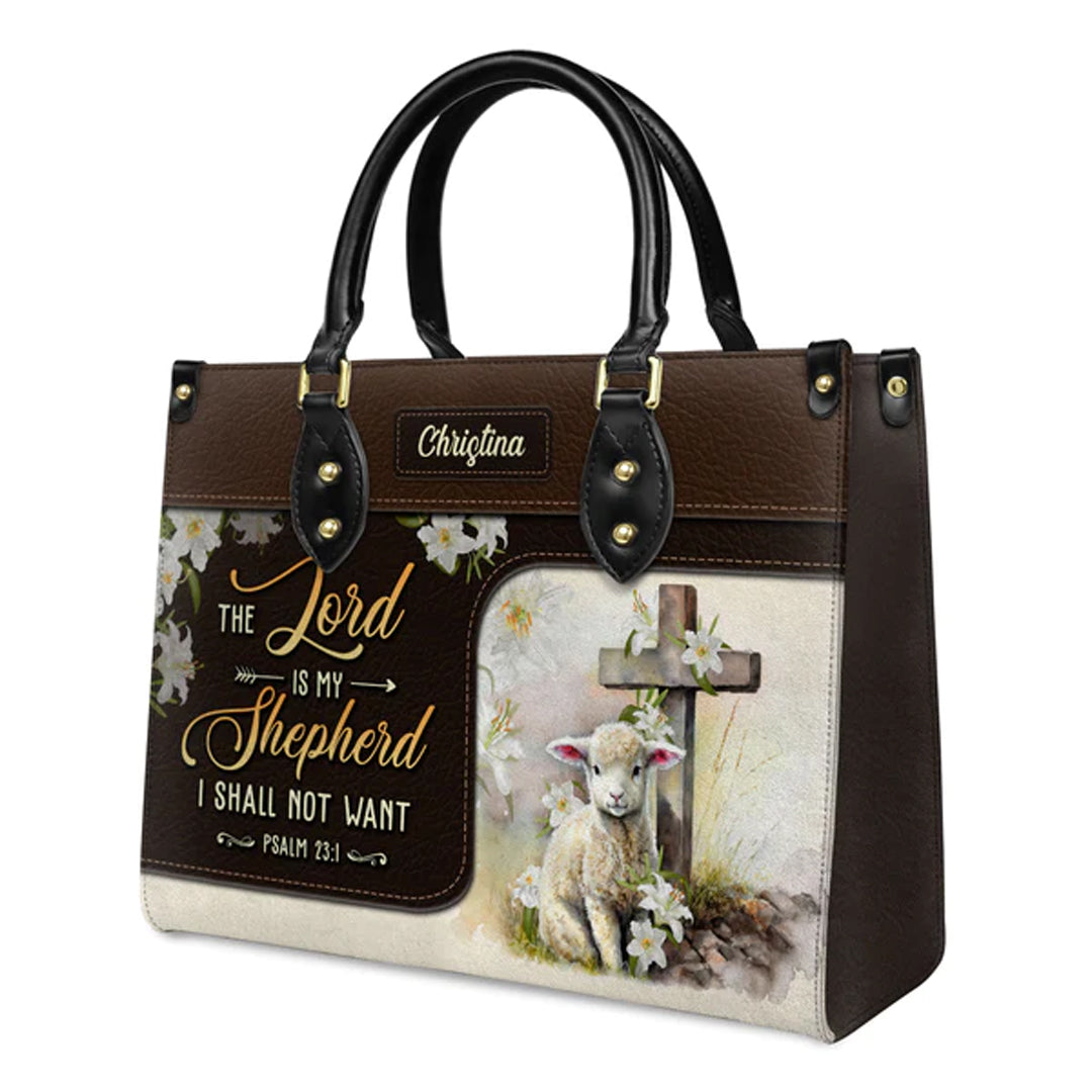 Psalm 23 The Lord Is My Shepherd Leather Tote Bag