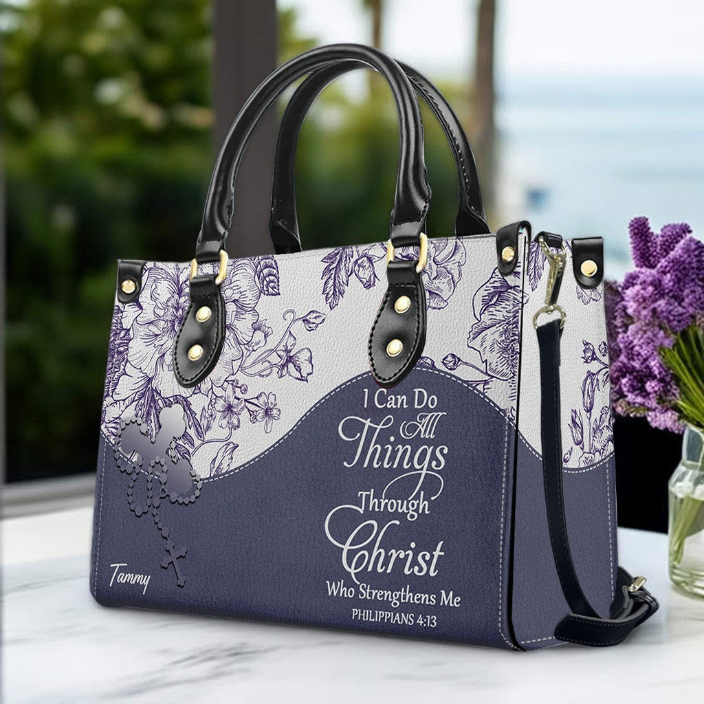 Personalized Christian Floral Leather Handbag