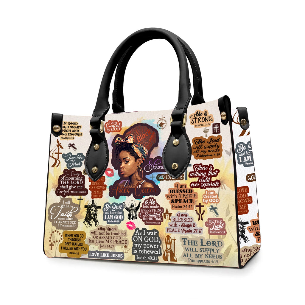 Personalized Black Woman Faith Leather Handbag