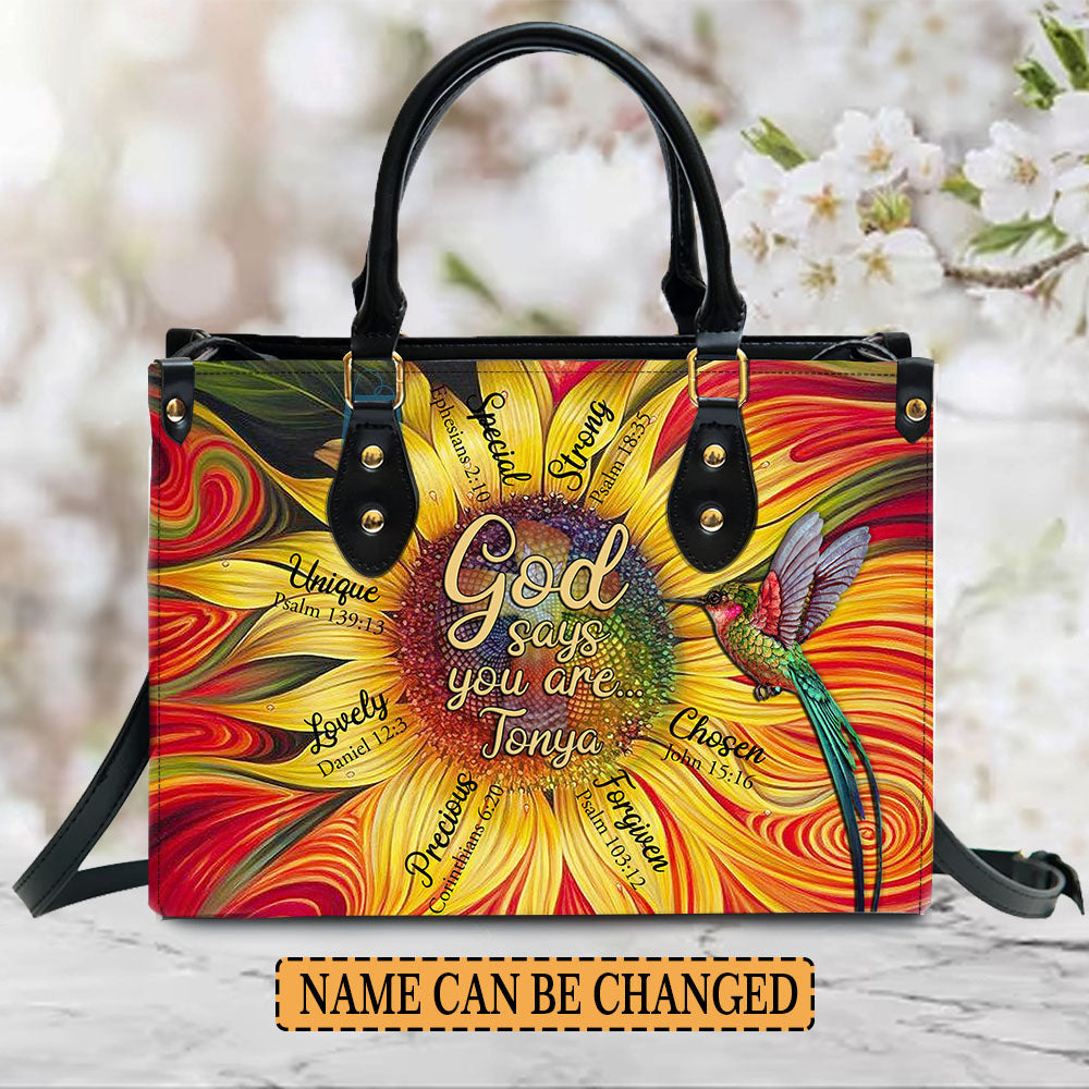 God Says You Are Sunflower Leather Handbag