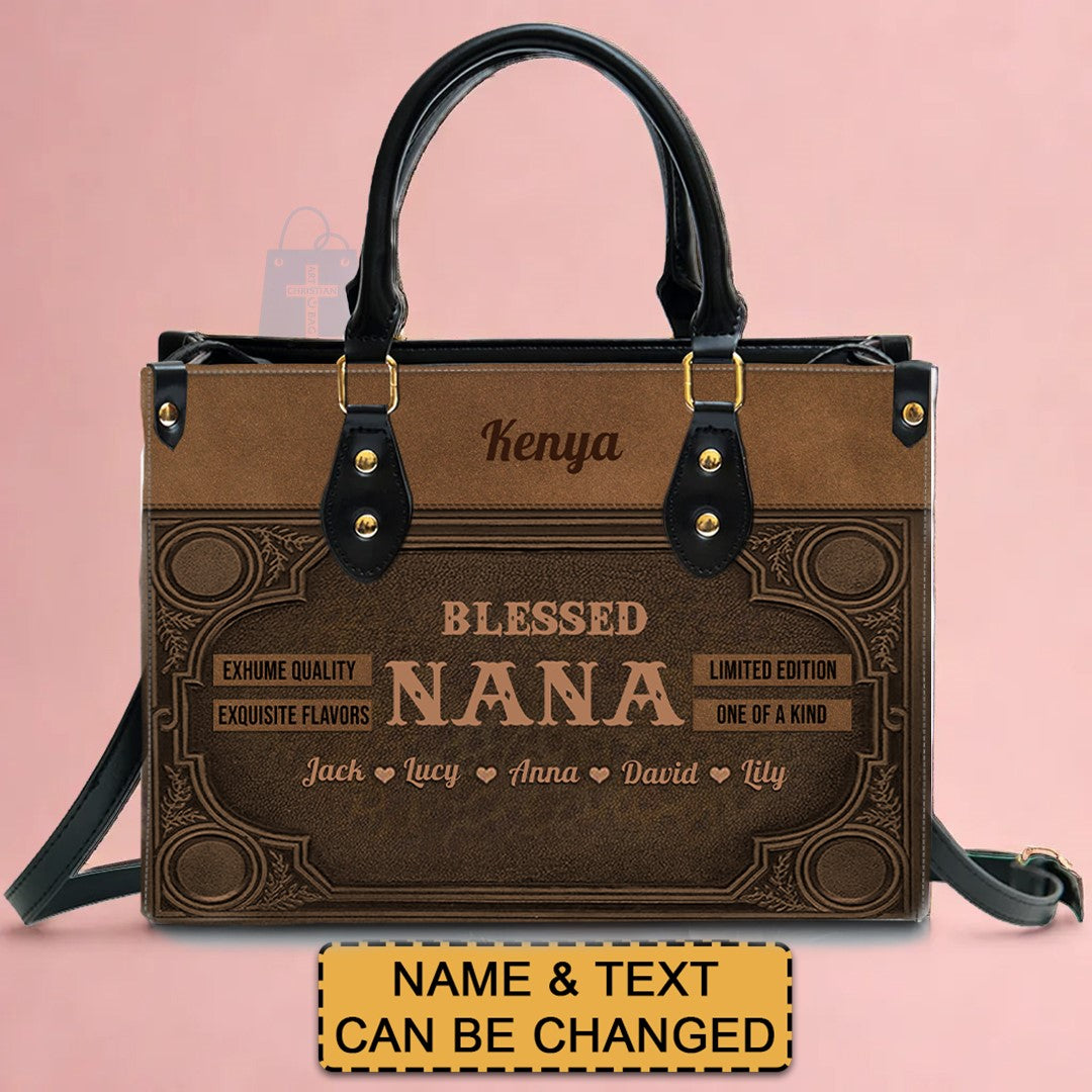 Personalized Blessed Nana Leather Tote Bag