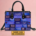 Personalized God Says I Am Blue Leather Handbag