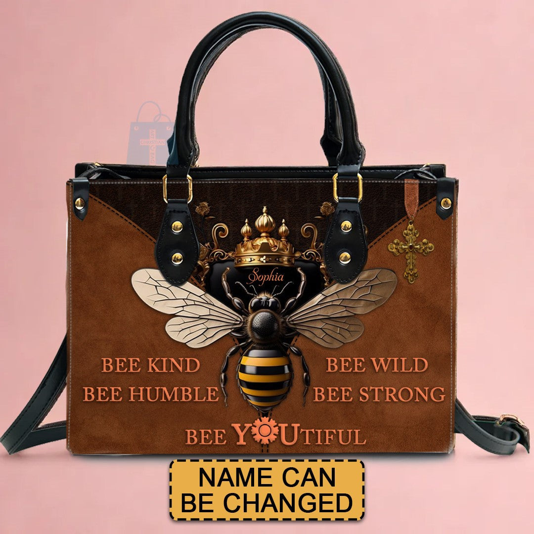 Personalized Bee Kind Leather Handbag