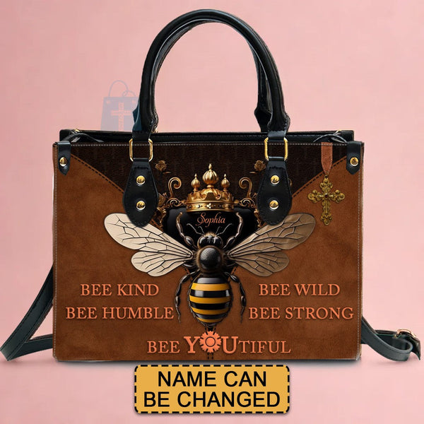 Personalized Bee Kind Leather Handbag