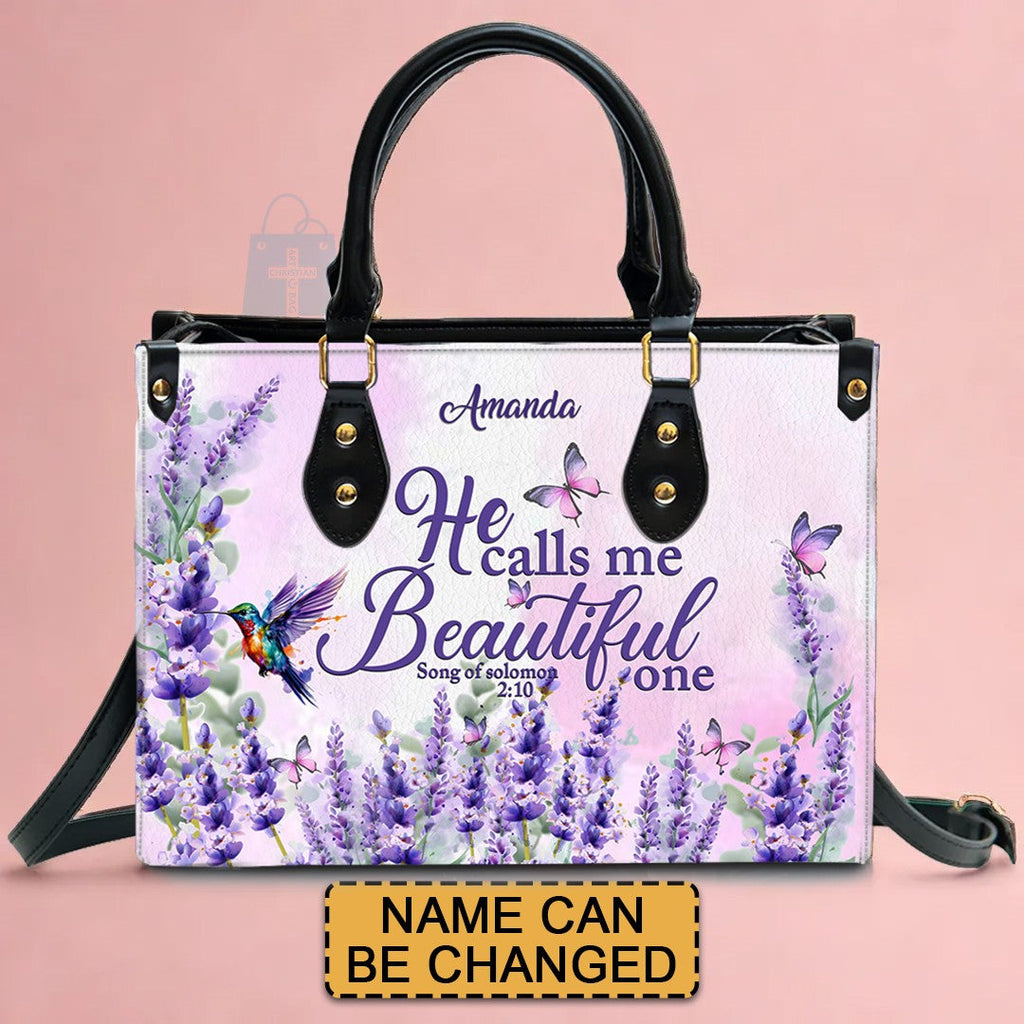 Personalized Lavender Scripture Leather Handbag