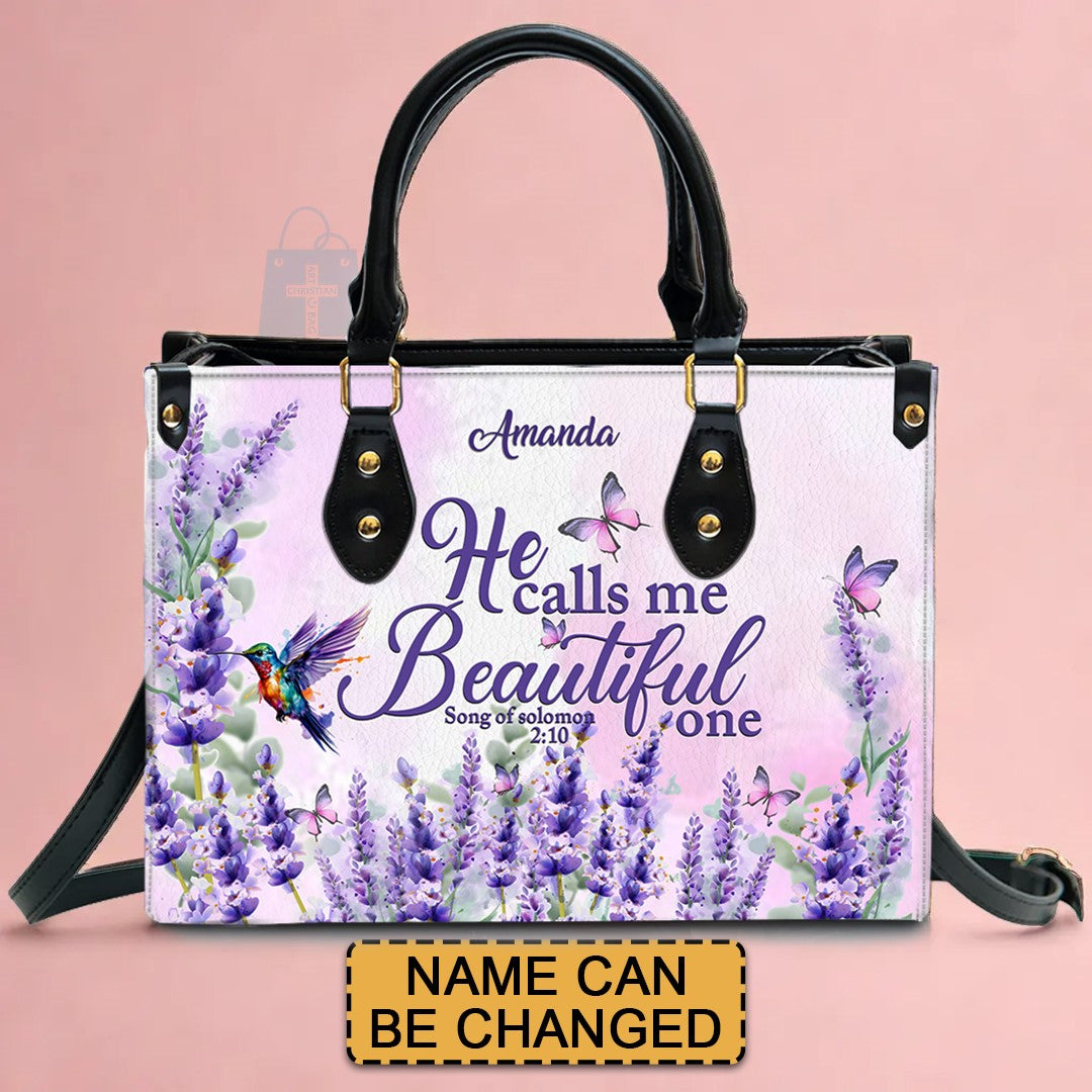 Personalized Lavender Scripture Leather Handbag