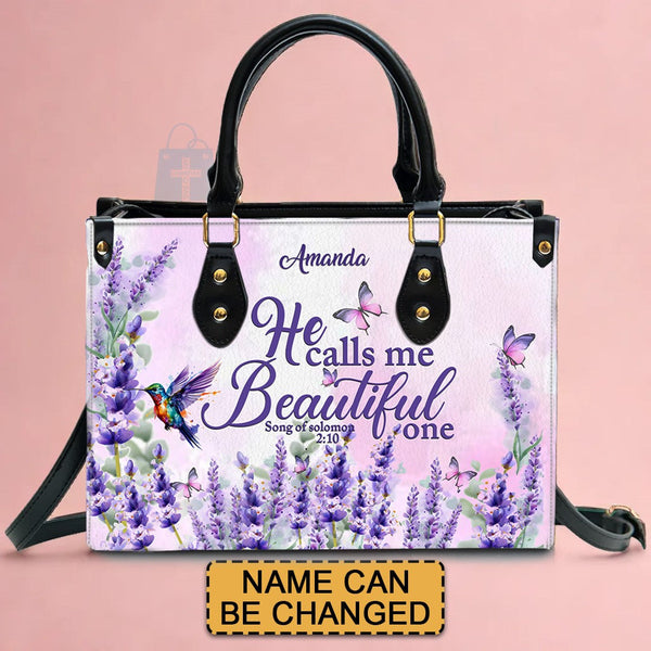 Personalized Lavender Scripture Leather Handbag